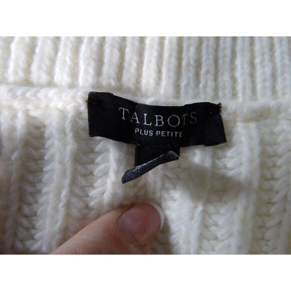 Talbots 1XP Petite Sweater Wool Blend Cable Knit Colorblock Cream Brown 1/4 Zip - Picture 5 of 11